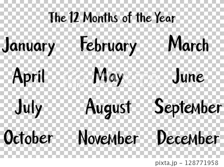 Handwritten English month names set (12 months) Casual style | Black 128771958
