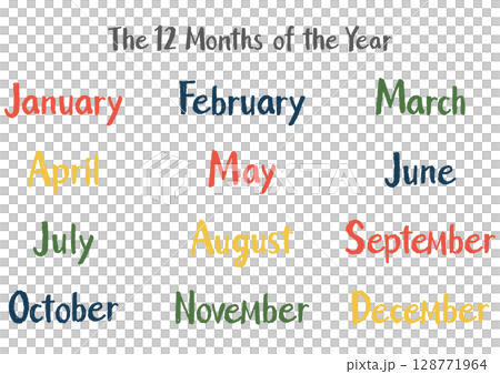 手書き英語月名セット（12ヶ月）カジュアルタッチ｜アウトドアカラー 128771964
