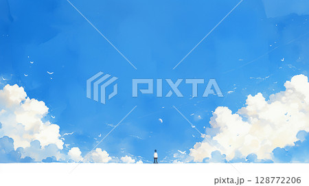 澄み渡る青空と学生 128772206