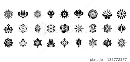 Flower icons set. Isolated elements for design. Vector graphics. 128772377