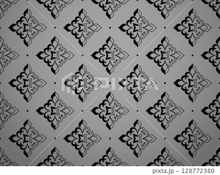 Flower geometric pattern. Seamless vector background. Gray and black ornament. Ornament for fabric, wallpaper, packaging. Decorative print 128772380