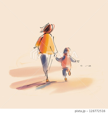 手をつないで遊ぶ親子 128772516