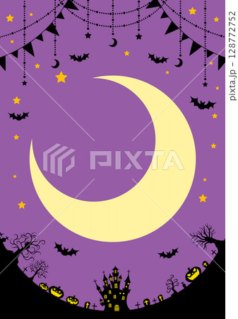 ハロウィン背景、縦、紫、かわいい、三日月 ハロウィン背景、縦、紫、かわいい、三日月 128772752