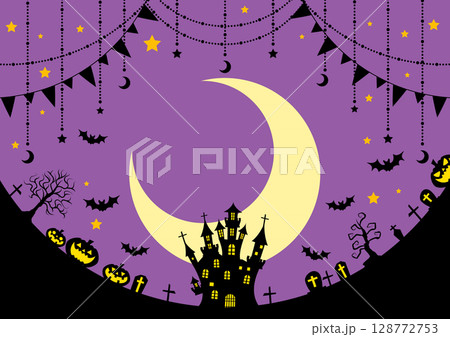ハロウィン背景、横、紫、かわいい、三日月 ハロウィン背景、横、紫、かわいい、三日月 128772753