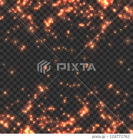 Falling Golden Glitter Particles Overlay. Bright Sparkling Light Effect. Vector 128772762