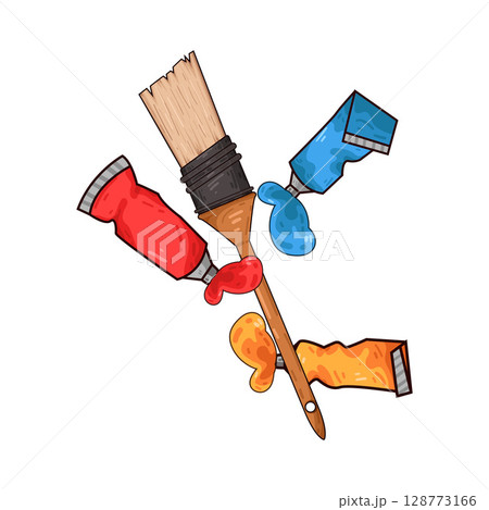 illustration of paint brush and paint tubes illustration of paint brush and paint tubes 128773166
