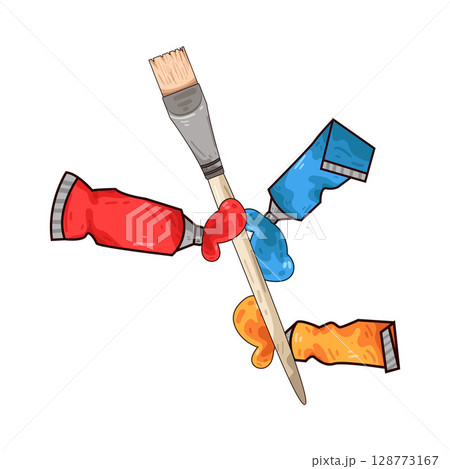 illustration of paint brush and paint tubes illustration of paint brush and paint tubes 128773167