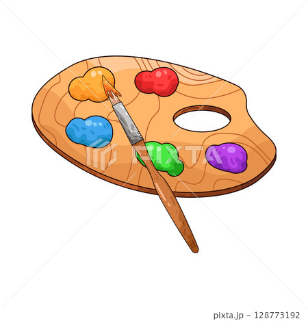 illustration of paint palette and paint brush 128773192