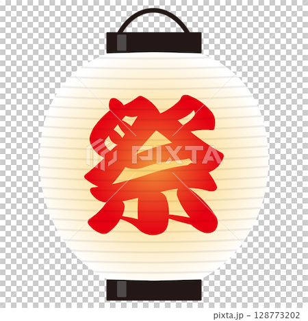 点灯した祭提灯のイラスト　白 128773202