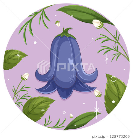 Elegant Bluebell with Leaves on Lavender Background Elegant Bluebell with Leaves on Lavender Background 128773209