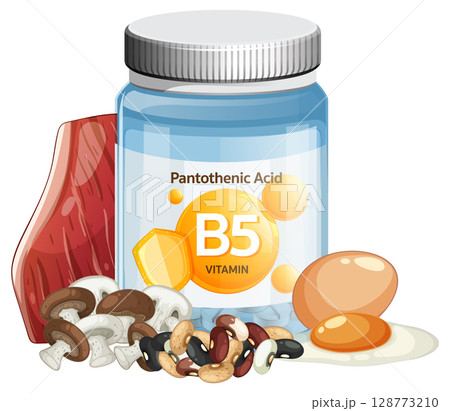 Vitamin B5 Supplement Bottle With Natural Food Sources 128773210