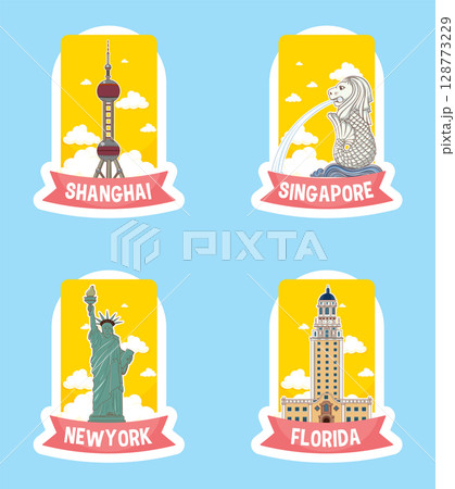 Iconic Landmarks Vector Illustration Set 128773229