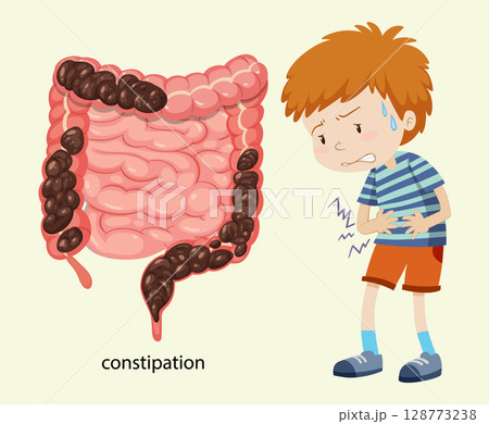 Child Experiencing Constipation with Digestive System Illustration 128773238