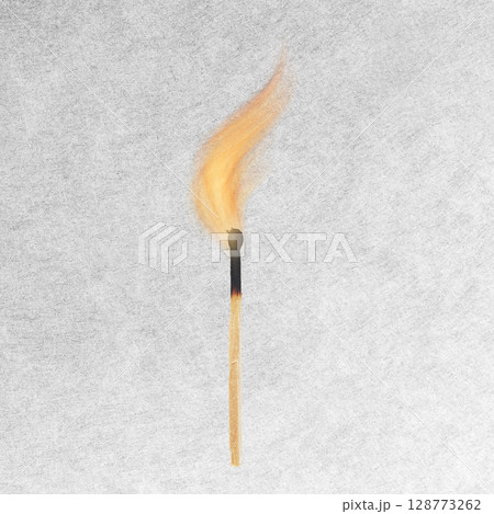 Abstract collage illustration of wooden match with fire flame 128773262