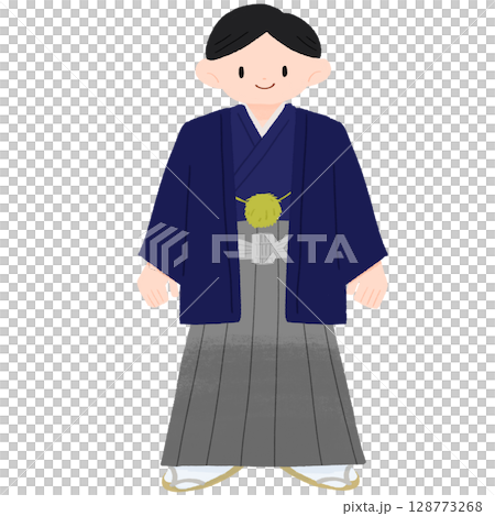 青い袴を着た成人男性のかわいい手描きカラーイラスト 128773268
