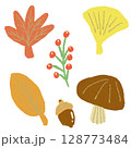 秋のイラストセット（紅葉とどんぐりとキノコ） 128773484