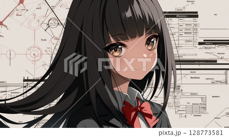 収支報告をするアニメ調の美少女 128773581