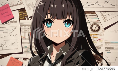 収支報告をするアニメ調の美少女 収支報告をするアニメ調の美少女 128773593