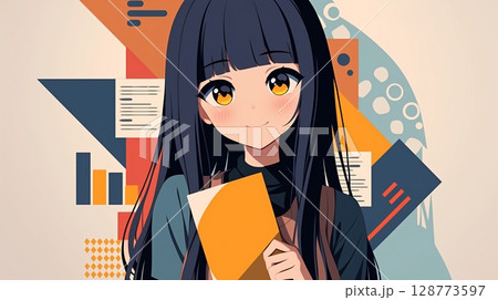 収支報告をするアニメ調の美少女 128773597