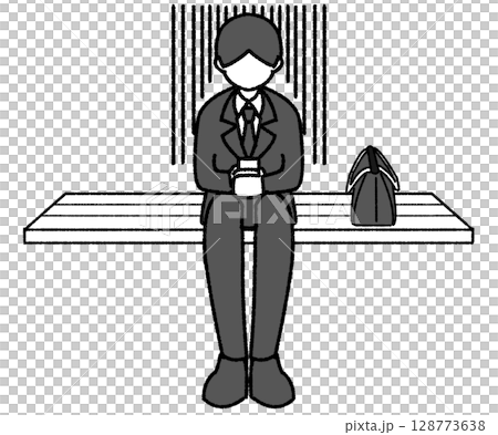 一位沮喪的男辦公室職員坐在長凳上 128773638