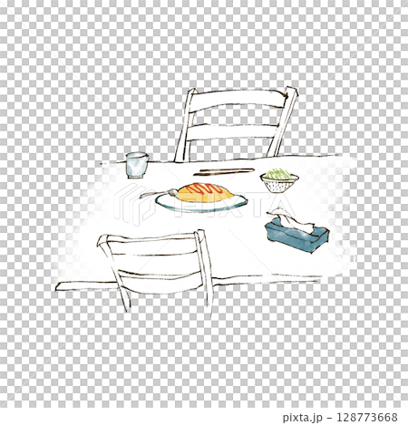 附煎蛋捲的餐桌 128773668