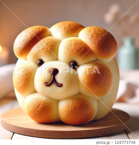 こんがりとした焼き色が美味しそうな犬のパン 128773736
