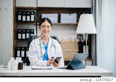 Medicine doctor hand working with modern digital tablet computer interface as medical network concept Medicine doctor hand working with modern digital tablet computer interface as medical network concept 128773817