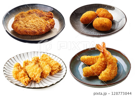 人気の揚げ物（鳥の唐揚げ、豚カツ、コロッケ、エビフライ） 128773844