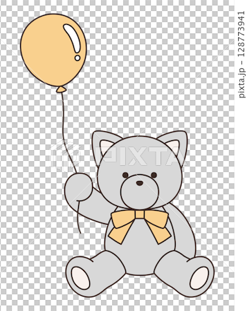 Vector illustration of a cute stuffed cat with a ribbon. Cat, icon, balloon 128773941