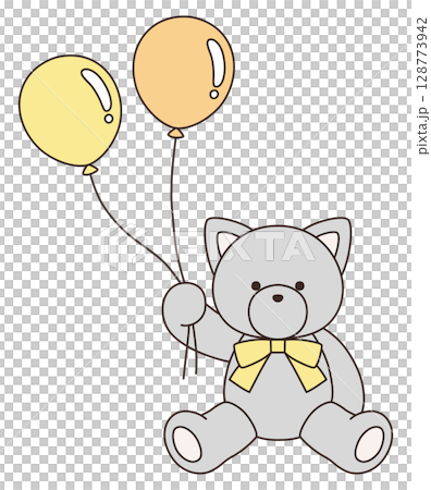 Vector illustration of a cute stuffed cat with a ribbon. Cat, icon, balloon 128773942