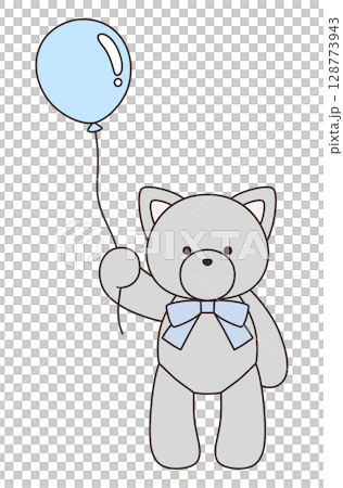 Vector illustration of a cute stuffed cat with a ribbon. Cat, icon, balloon 128773943