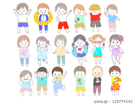 元気なシンプルな子供たちセット 128774142