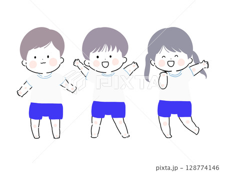 体操クラブの子ども蛍光青 128774146