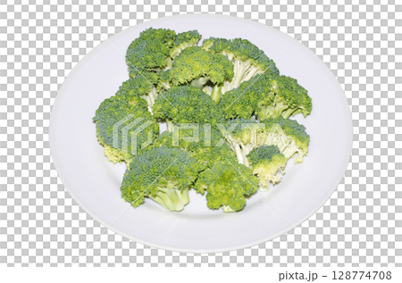 食べやすい大きさにカットしたブロッコリーの房（透明背景） 128774708