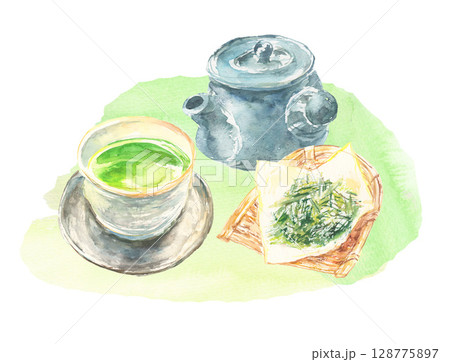 温かい緑茶と急須　日本茶のある風景 128775897