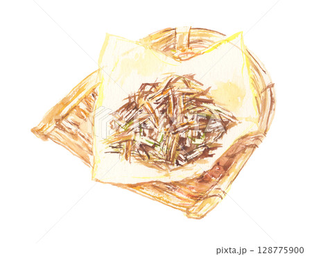 水彩で描いたほうじ茶の茶葉のイラスト 水彩で描いたほうじ茶の茶葉のイラスト 128775900