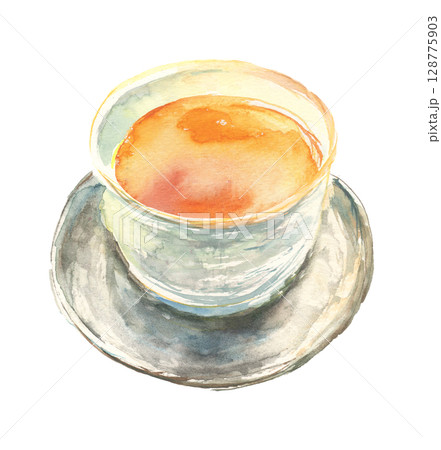 水彩で描いたほうじ茶のイラスト 128775903