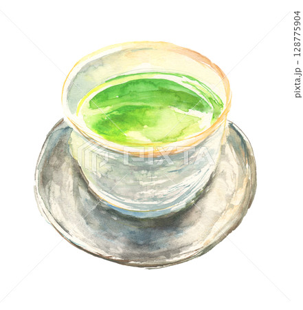 水彩で描いた緑茶のイラスト 128775904