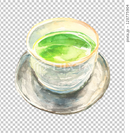 Watercolor illustration of green tea 128775904