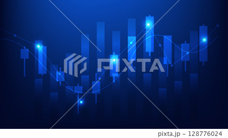 finance and business investment. stock market candlesticks chart and bar graph on blue background. economy growth and earning increase  128776024