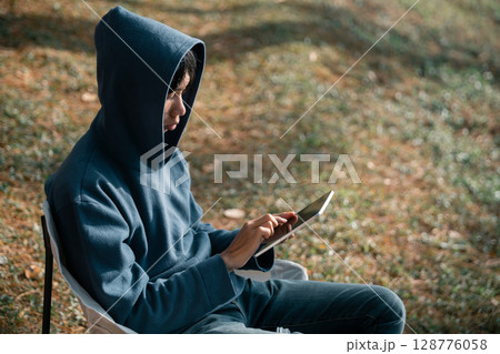 Future remote work combines technology nature smart phone enable e-learning productivity while traveling blending comfort modern devices serenity computer equipment business connection natural world 128776058