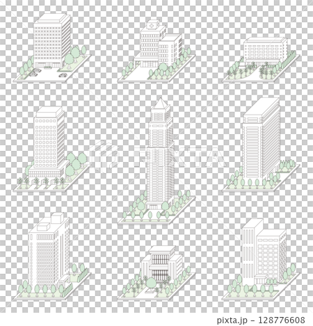 建築物的3D插圖。線條畫。 128776608