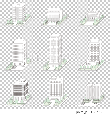 建築物的3D插圖。線條畫。 128776609