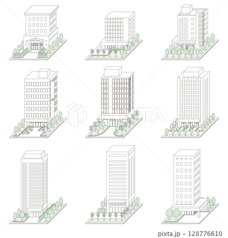 建物の立体的なイラスト. 線画. 128776610