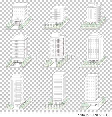 建築物的3D插圖。線條畫。 128776610