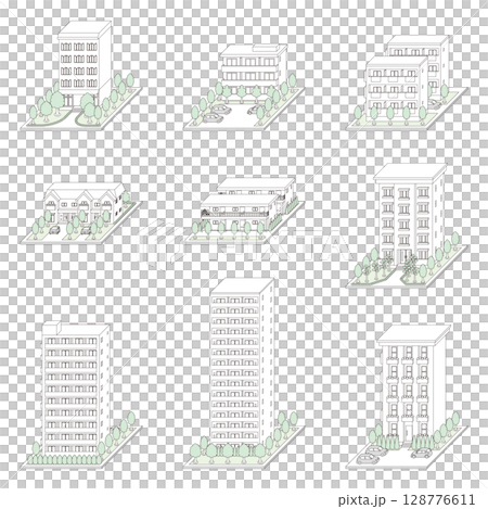 3D illustration of a building. Line drawing. 3D illustration of a building. Line drawing. 128776611