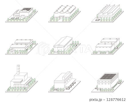 建物の立体的なイラスト. 線画. 128776612