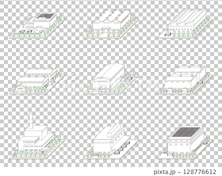 建物の立体的なイラスト. 線画. 128776612