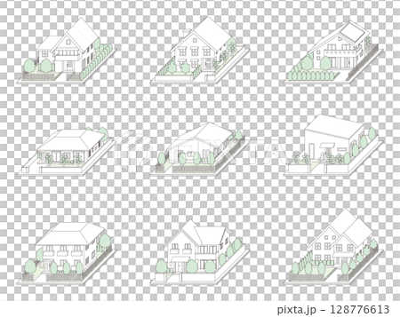 建物の立体的なイラスト. 線画. 128776613