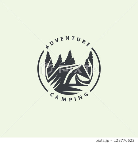 Camping and outdoor adventure logo for the Hiking. emblem illustration 128776622